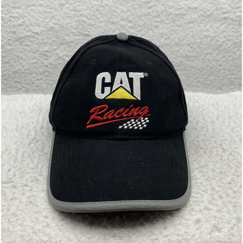 CAT Racing Baseball Hat Mens Hook‎ Loop OSFM Black Nascar Machinery Bulldozer